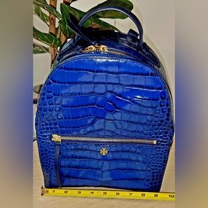 TORY BURCH  croc embossed mini backpack blue